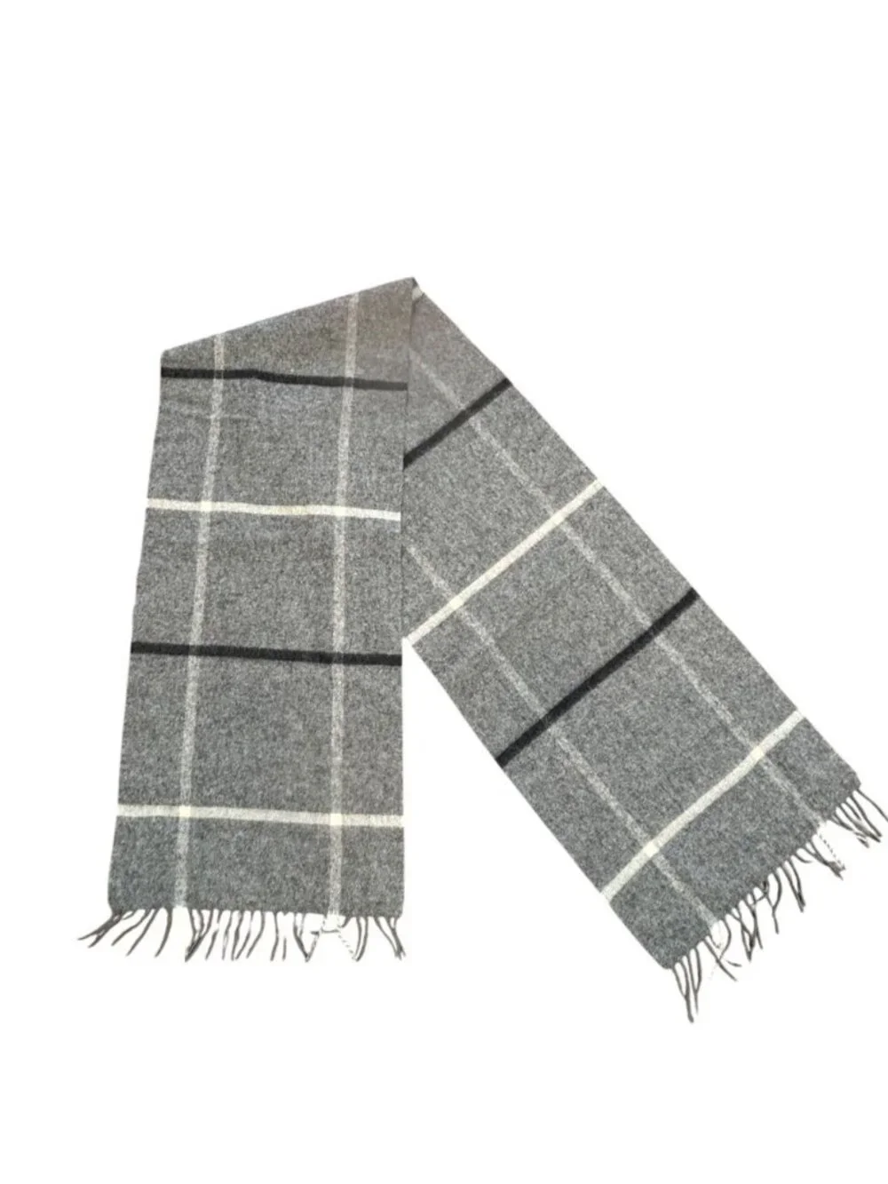 Saks Fifth Avenue Vintage 100% SuperFine Lambswool Gray Windowpane Men's Scarf